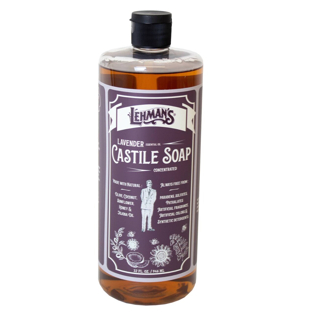 Lehman's Concentrated Liquid Castile Soap, Natural and Gentle Multipurpose Cleaning Solution, 32 fl oz